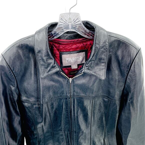 Wilson Black Leather Zip Out Thinsulate Liner Classic Winter Men's Coat XL - Picture 4 of 11